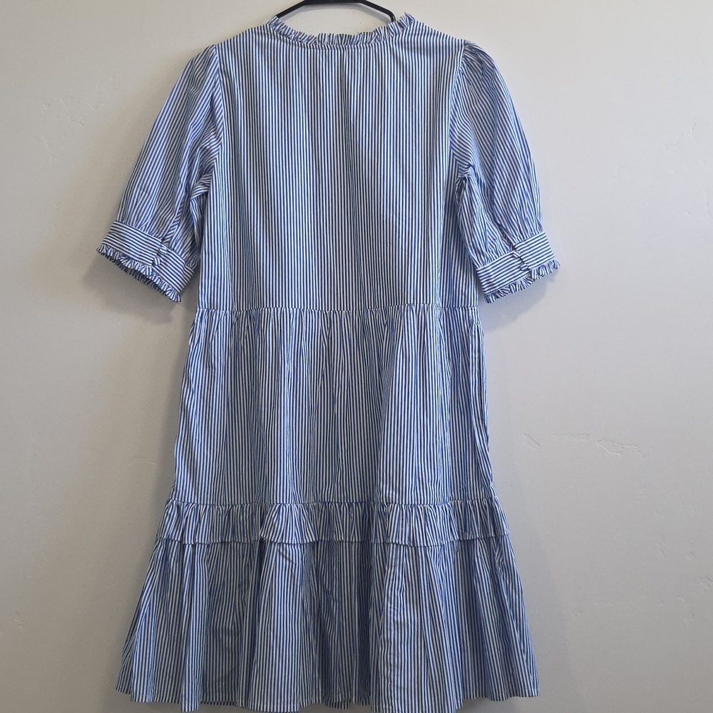J. Crew Blue & White Striped Tiered Cotton Midi Dress - Picture 8 of 8